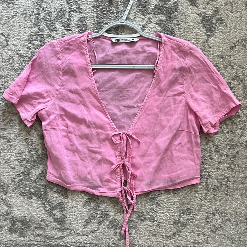 Zara Pink Tie-Front Crop Top